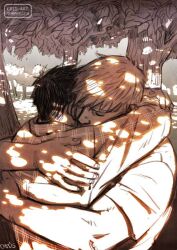 Rule 34 | 2boys, arms around neck, bad id, bad tumblr id, bara, black hair, blonde hair, brown theme, closed eyes, couple, cris art, forest, hug, hulkling, male focus, marvel, multiple boys, mutual hug, nature, short hair, sideburns, thick eyebrows, toned, tree, tree shade, under tree, upper body, wiccan, yaoi