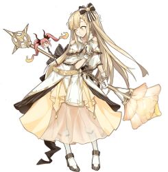 Rule 34 | 1girl, ark order, back bow, baldr (ark order), bare shoulders, belt, black bow, blonde hair, bow, brown footwear, capelet, clothing cutout, dress, full body, gloves, gold trim, hair bow, holding, holding staff, kneehighs, kzhu, lace-trimmed capelet, lace trim, loki (ark order), long hair, official art, one side up, parted lips, shoulder cutout, sidelocks, socks, solo, stab, staff, strappy heels, striped bow, tachi-e, transparent background, trembling, very long hair, white capelet, white dress, white gloves, white socks, yellow dress, yellow eyes