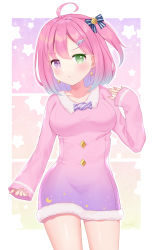 Rule 34 | 1girl, bare legs, blush, breasts, collarbone, dress, groin, heterochromia, highres, himemori luna, hololive, large breasts, long sleeves, looking at viewer, multicolored hair, naomi (fantasia), outside border, pink hair, pout, pouty lips, short hair, side ponytail, standing, straight hair, sweater, sweater dress, thighs, virtual youtuber, wide hips