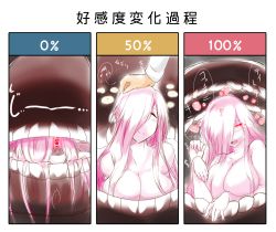 Rule 34 | 10s, 1girl, 3koma, abyssal ship, admiral (kancolle), bad id, bad nicoseiga id, breasts, come hither, comic, dandara (karakure), glowing, glowing eyes, hair over one eye, headpat, highres, huge breasts, kantai collection, long hair, pale skin, personification, pink hair, red hair, seductive smile, smile, solo, solo focus, translated, yo-class submarine