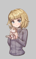 Rule 34 | androgynous, blonde hair, blue eyes, blush, rabbit, gender request, original, short hair, smile, solo, sweater, yellowpaint.