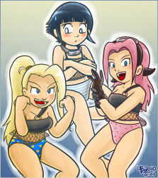 Rule 34 | 3girls, adjusting clothes, adjusting gloves, angry, aqua eyes, armpits, artist name, assertive female, asymmetrical bangs, bare shoulders, barefoot, black hair, black tank top, blonde hair, blue background, blue eyes, blue panties, boots, breasts, closed mouth, covering breasts, covering privates, crossed arms, embarrassed, exhibitionism, eyelashes, feet, female focus, fighting stance, fishnets, floral print, gloves, gradient background, grey eyes, hair ornament, hands up, happy, haruno sakura, headband, hyuuga hinata, knee boots, legs, long hair, looking at another, looking at viewer, medium breasts, multiple girls, naruto (series), naughty face, navel, no pants, open mouth, panties, pants, parted bangs, pink hair, pink panties, ponytail, print panties, public indecency, short hair, shy, sidelocks, simple background, single bang, single strap, standing, striped clothes, striped panties, sweatdrop, tank top, thebourgyman, thighs, toes, toon (style), two-tone panties, underwear, underwear only, unworn pants, v-shaped eyebrows, very long hair, worried, yamanaka ino