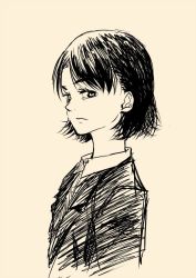 Rule 34 | 1girl, black hair, godzilla (series), mizukami satoshi, monochrome, ogashira hiromi, shin godzilla, short hair, sketch, solo