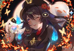 Rule 34 | + +, 1girl, black nails, blue fire, brown hair, brown headwear, brown shirt, bug, butterfly, fire, gem, genshin impact, ghost, hair between eyes, heart, hu tao (genshin impact), insect, long hair, long sleeves, looking at viewer, moon, nail polish, night, night sky, one eye closed, orange butterfly, red eyes, shirt, sky, solo, spoken heart, tongue, tongue out, twintails, yangyii1606 (user mazh5327)