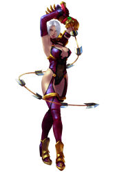 Rule 34 | 1girl, armpits, breasts, cleavage, green eyes, high heels, highres, isabella valentine, large breasts, navel, solo, soul calibur, soulcalibur, soulcalibur ii, sword, tagme, weapon, whip sword, white background, white hair