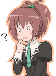 Rule 34 | 00s, 1girl, ?, aoi nagisa, brown hair, dress, female focus, long sleeves, necktie, o o, open mouth, ponytail, school uniform, solo, strawberry panic!, white background, youkan