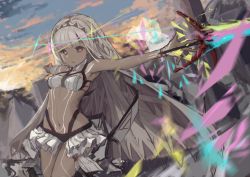 Rule 34 | 1girl, altera (fate), bare shoulders, dark skin, dark-skinned female, detached sleeves, fate/grand order, fate (series), highres, long hair, looking at viewer, midriff, navel, open mouth, photon ray (fate), red eyes, sketch, solo, sword, veil, vicious kage, weapon, white hair