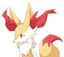Rule 34 | 1girl, animal ear fluff, animal ears, animal nose, body fur, braixen, closed mouth, creatures (company), expressionless, female focus, flat chest, fox ears, fox girl, fox tail, furry, furry female, game freak, gen 6 pokemon, highres, neck fur, nintendo, pokemon, pokemon (creature), red eyes, simple background, slit pupils, snout, solo, sukasshu (mroooo), tail, two-tone fur, upper body, white background, white fur, yellow fur