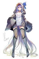 Rule 34 | 1girl, absurdly long hair, animal hood, blue eyes, blush, collarbone, commentary, dated, dutch angle, fate/grand order, fate (series), from below, full body, hair ribbon, highres, hood, koruta (nekoimo), legs apart, licking lips, long hair, looking at viewer, meltryllis, meltryllis (fate), meltryllis (swimsuit lancer) (fate), meltryllis (swimsuit lancer) (first ascension) (fate), parka, penguin hood, prosthesis, prosthetic leg, purple hair, ribbon, sidelocks, signature, simple background, solo, standing, tongue, tongue out, very long hair, white background