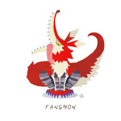 Rule 34 | claws, digimon, digimon (creature), fangmon, looking at viewer, shadow, simple background, tail, white background, yellow eyes