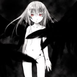 Rule 34 | 00s, 1girl, censored, convenient censoring, doll joints, feathers, joints, kakashichi, long hair, monochrome, navel, nude, red eyes, rozen maiden, silver hair, solo, spot color, suigintou, wings