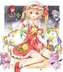 Rule 34 | 6+girls, :&lt;, :d, :o, ;d, alternate wings, apron, ascot, bat wings, blonde hair, blunt bangs, blush, blush stickers, bow, braid, bug, butterfly, candle, chibi, clover, crescent, crystal, dress, dress shirt, efe, fang, flandre scarlet, floating, flower, four-leaf clover, frills, hair bow, hair flower, hair ornament, hand on own hip, hat, head wings, hong meiling, insect, izayoi sakuya, jar, koakuma, lantern, leaf, long hair, long sleeves, looking at viewer, maid, maid apron, maid headdress, mary janes, mini person, minigirl, multiple girls, navel, necktie, one eye closed, open mouth, outstretched arms, patchouli knowledge, petals, pointing, purple dress, purple eyes, purple hair, red eyes, red hair, remilia scarlet, revision, rose, shirt, shoes, short hair, short sleeves, side ponytail, silver hair, sitting, skirt, skirt set, smile, socks, spread arms, striped clothes, striped dress, touhou, twin braids, vertical stripes, very long hair, waist apron, wariza, wings, wink, wrist cuffs
