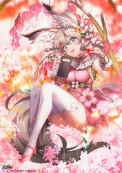 Rule 34 | 1girl, animal ear fluff, animal ears, blade &amp; soul, blue eyes, blush, breasts, facing viewer, fox ears, fox tail, full body, high heels, highres, kyjsogom, large breasts, looking at viewer, open mouth, smile, solo, tail, teeth, thighhighs, white thighhighs