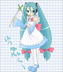 Rule 34 | 1girl, bow, cosplay, green hair, hatsune miku, long hair, me-tan, me-tan (cosplay), me (cosplay), os-tan, pantyhose, pink bow, solo, spring onion, twintails, very long hair, vocaloid