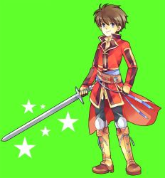Rule 34 | 1boy, blue eyes, boots, character request, child, fire emblem, male focus, nagiyaki (momomo77), short hair, simple background, smile, solo, standing, sword, weapon