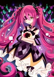 Rule 34 | 1girl, absurdres, bare shoulders, dress, eyepatch, filin (neptunia), highres, long hair, magic the hard, neptune (series), red hair, skirt, twintails, yellow eyes, yitsune melody