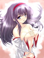 Rule 34 | 1girl, breasts, hairband, japanese clothes, medium breasts, miko, panties, solo, topless, underwear, uni8