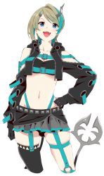 Rule 34 | 1girl, nanashi inc., akitetsu, asymmetrical gloves, belt, black gloves, black jacket, black skirt, black thighhighs, blue belt, blue eyes, blue hair, blue panties, blush, breasts, brown hair, chest belt, cleavage, clothing cutout, cosplay, cowboy shot, cropped jacket, cross-laced clothes, cross-laced sleeves, demon horns, demon tail, fang, garter straps, gloves, grey skirt, highleg, highleg panties, hiyoku no crosspiece, horns, jacket, layered skirt, long sleeves, looking at viewer, medium breasts, midriff, multicolored hair, navel, open clothes, open jacket, open mouth, panties, partially fingerless gloves, shishio chris, shishio chris (cosplay), short hair, shoulder cutout, simple background, single thighhigh, skirt, smile, solo, sugar lyric, tail, thighhighs, touri sei, transparent background, two-tone hair, underwear, virtual youtuber, zipper, zipper skirt