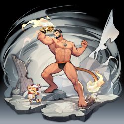 Rule 34 | 1boy, abs, absurdres, alca (wakatanka4), animal ears, bara, barefoot, beard, biceps, black hair, black male underwear, black pants, bulge, chest hair, commission, creature, edging underwear, facial hair, fighting stance, flaming hand, from side, full body, highres, jockstrap, large pectorals, leg hair, lion boy, lion ears, lion tail, male focus, male underwear, mature male, muscular, muscular male, navel, navel hair, nipples, original, pants, pectorals, peterhl, punching, red eyes, short hair, sideburns, solo, stomach, tail, thick eyebrows, thick thighs, thighs, topless male, underwear, underwear only
