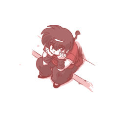 1boy black_hair braid braided_ponytail chinese_clothes looking_up ranma_1/2 retro_artstyle saotome_ranma simple_background sitting solo tangzhuang wanta_(futoshi) white_background