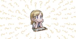 Rule 34 | 1girl, ?, ??, blonde hair, blue eyes, book, copyright request, cropped torso, hair ornament, hairclip, hands on own cheeks, hands on own face, highres, jun (navigavi), medium hair, open book, smile, solo, stick figure, upper body