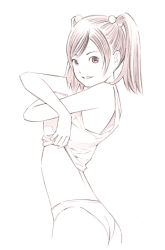 Rule 34 | 1girl, monochrome, original, panties, short hair, sketch, solo, tank top, traditional media, twintails, underwear, underwear only, yoshitomi akihito
