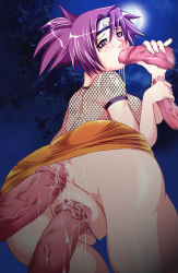 Rule 34 | 1girl, 2dcg, anal, ass, blush, censored, cum, double penetration, drooling, facial, fellatio, fishnets, forehead protector, from behind, handjob, highres, looking back, mitarashi anko, moon, multiple penetration, naruto, naruto (series), oral, penis, purple eyes, purple hair, pussy, pussy juice, saliva, sex, solo, vaginal