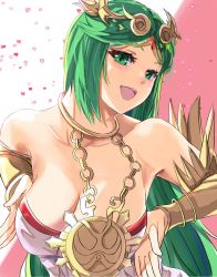 Rule 34 | 1girl, ancient greek clothes, bad id, bad twitter id, bare shoulders, blush, breast hold, breasts, chiton, dress, green eyes, green hair, highres, jewelry, kid icarus, large breasts, long hair, looking at viewer, nintendo, open mouth, palutena, parted bangs, smile, solo, super smash bros., tiara, tomas (kaosu22), very long hair