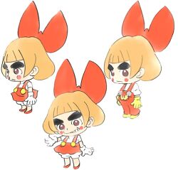 Rule 34 | 1girl, blush, bow, brown hair, child, gloves, hair bow, lowres, lulu (warioware), multiple views, nintendo, official art, overalls, red bow, red overalls, short hair, smirk, takeuchi kou, third-party source, warioware, warioware: get it together!, white gloves, yellow gloves