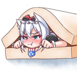 Rule 34 | 1girl, :t, animal ears, azur lane, blue eyes, blush, bow, bread, cat ears, check commentary, commentary request, food, hair bow, hammann (azur lane), highres, in food, kirisame mia, partial commentary, pun, sandwich, tears, white hair