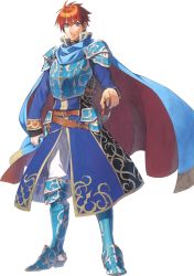 Rule 34 | 1boy, armor, black background, blue eyes, cape, durrandal, eliwood (fire emblem), fire emblem, fire emblem: the blazing blade, fire emblem heroes, full body, highres, looking at viewer, male focus, miyuu, nintendo, official art, red hair, short hair, simple background, smile, standing, sword, transparent background, weapon