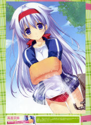 Rule 34 | 1girl, absurdres, blue sky, buruma, day, gym uniform, headband, highres, jacket, long hair, long sleeves, looking at viewer, open clothes, open jacket, original, scan, shirt, sky, solo, standing, takanae kyourin, towel, track jacket, water, white hair, white shirt