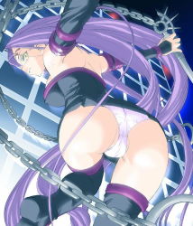 Rule 34 | 00s, 1girl, ass, bent over, boots, breasts, cameltoe, dress, fate/stay night, fate (series), jpeg artifacts, large breasts, medusa (fate), medusa (rider) (fate), nameless dagger (fate), panties, pantyshot, partially visible vulva, shinama, solo, square pupils, strapless, strapless dress, thigh boots, thighhighs, trefoil, underwear, white panties