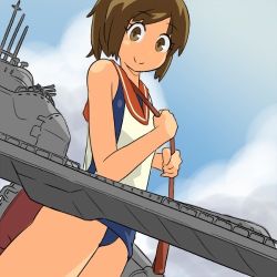 Rule 34 | 10s, 1girl, aircraft, airplane, animated, animated png, bare shoulders, brown eyes, brown hair, c:, happy, i-401 (kancolle), kantai collection, lowres, md5 mismatch, one-piece swimsuit, open mouth, ponytail, school swimsuit, school uniform, short hair, short ponytail, smile, solo, swimsuit, swimsuit under clothes, tan, ugoira, ushimado, vehicle focus