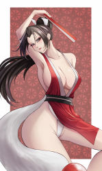 Rule 34 | 1girl, absurdres, breasts, fatal fury, highres, large breasts, ponytail, revealing clothes, shiranui mai, solo