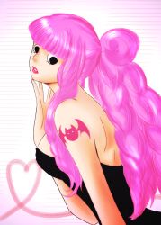 Rule 34 | 1girl, alternate hairstyle, bat (symbol), highres, one piece, perona, pink hair, sleeveless, solo, tattoo, umka san