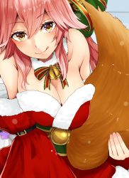 Rule 34 | 1girl, animal ears, blush, breasts, cleavage, eyelashes, fate/grand order, fate (series), fox ears, fox girl, fox tail, half-closed eyes, highres, large breasts, looking at viewer, narushima kanna, pink hair, smile, tail, tamamo (fate), tamamo no mae (fate/extra)