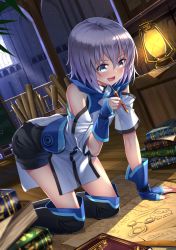 Rule 34 | 1boy, androgynous, blue eyes, child, ernesti echevalier, highres, knight&#039;s and magic, male focus, purple hair, short hair, smile, solo, swordsouls, trap