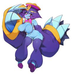 Rule 34 | 1girl, :p, absurdres, blue skin, blue sleeves, blue thighhighs, blush stickers, breasts, colored skin, commentary, full body, hat, highres, inverted nipples, jiangshi, large breasts, lei lei, looking at viewer, nipples, ofuda, purple footwear, purple hair, qingdai guanmao, red eyes, reverse outfit, shoes, short hair, simple background, slugbox, solo, symbol-only commentary, thighhighs, thighs, tongue, tongue out, vampire (game), white background, wide sleeves