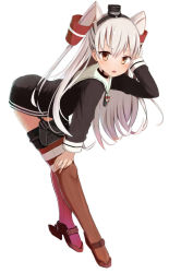 Rule 34 | 10s, 1girl, amatsukaze (kancolle), bad id, bad pixiv id, brown eyes, dress, fang, full body, kantai collection, leaning forward, long hair, looking at viewer, marisayaka, neckerchief, red thighhighs, sailor collar, sailor dress, short dress, silver hair, solo, striped clothes, striped thighhighs, thighhighs, twintails, two side up, zettai ryouiki