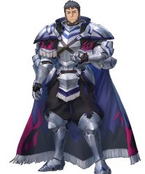 Rule 34 | 1boy, armor, beard, black cape, black hair, blue cape, cape, facial hair, fire emblem, fire emblem engage, fire emblem heroes, gauntlets, greaves, highres, looking at viewer, mauvier (fire emblem), multicolored cape, multicolored clothes, nintendo, non-web source, official art, purple cape, short hair, solo, tachi-e, very short hair