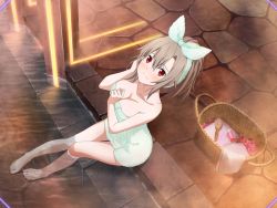 Rule 34 | 1girl, :3, bare arms, bare legs, bare shoulders, barefoot, blush, breasts, brown hair, cleavage, closed mouth, collarbone, eydis (sao), from above, full body, game cg, hair between eyes, hand in own hair, large breasts, long hair, looking at viewer, looking up, naked towel, red eyes, sitting, smile, soaking feet, solo, sword art online, sword art online: alicization, sword art online: alicization rising steel, sword art online: unleashed blading, thigh gap, towel