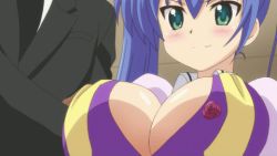 Rule 34 | 1girl, animated, animated gif, blue hair, bouncing breasts, breasts, green eyes, kuroki kurumi, large breasts, lowres, r-15 (series)