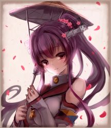 Rule 34 | 10s, 1girl, cherry blossoms, kachayori, kantai collection, long hair, oil-paper umbrella, solo, umbrella, yamato (kancolle)