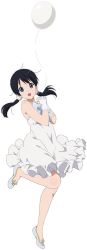 Rule 34 | 10s, 1girl, ballet slippers, balloon, black hair, blue eyes, bow, dress, full body, gloves, kitashirakawa tamako, looking at viewer, low twintails, official art, own hands clasped, own hands together, ribbon, solo, tamako market, transparent background, twintails, white dress