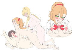 Rule 34 | 3girls, black hair, blonde hair, blush, breasts, censored, doggystyle, earrings, fff threesome, full-package futanari, futa with futa, futanari, green eyes, group sex, inari mochi, jewelry, long hair, lucky pierre, missionary, multiple girls, nipples, nude, original, paizuri, penis, ponytail, pubic hair, sex, sex from behind, short hair, sweat, testicles, threesome, tongue, tongue out, twintails, vaginal, white background