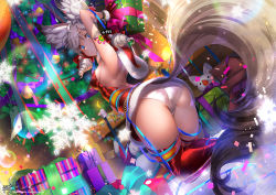 Rule 34 | 1girl, animal ear fluff, animal ears, arms up, ass, backless dress, backless outfit, bad id, bad pixiv id, bare shoulders, blade &amp; soul, blue eyes, bottle, bow, box, breasts, capelet, christmas ornaments, christmas tree, closed mouth, commentary request, commission, confetti, dress, drill hair, dutch angle, from behind, fur-trimmed capelet, fur-trimmed dress, fur-trimmed gloves, fur trim, gift, gift box, gloves, hair bow, holding, kneeling, kyjsogom, long hair, looking at viewer, looking back, lyn (blade &amp; soul), medium breasts, panties, red bow, red capelet, red dress, red gloves, red thighhighs, santa costume, santa gloves, silver hair, snowflakes, snowman, solo, tail, thighhighs, twin drills, underwear, white panties, wine bottle