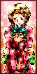 Rule 34 | 1boy, 1girl, age difference, digimon, hat, highres, looking at viewer, scarf, takaishi takeru, time paradox, yagami hikari