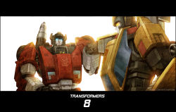 Rule 34 | 2boys, autobot, brothers, cannon, energy gun, fist bump, glowing, glowing eyes, insignia, letterboxed, mecha, missile, multiple boys, over shoulder, realistic, robot, rocket launcher, science fiction, siblings, sideswipe, solid eyes, sunstreaker, transformers, weapon, weapon over shoulder, xiling