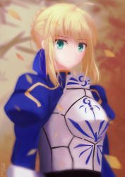 Rule 34 | 1girl, absurdres, ahoge, armor, artoria pendragon (fate), blonde hair, breastplate, dated, fate/stay night, fate (series), ginn (carter51219), green eyes, highres, petals, saber (fate), smile, solo